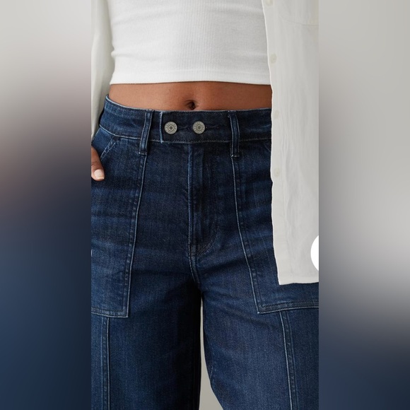 AMERICAN EAGLE DREAMY DRAPE STRETCH SUPER HIGH-WAISTED BAGGY WIDE-LEG JEAN 6 - Picture 4 of 10